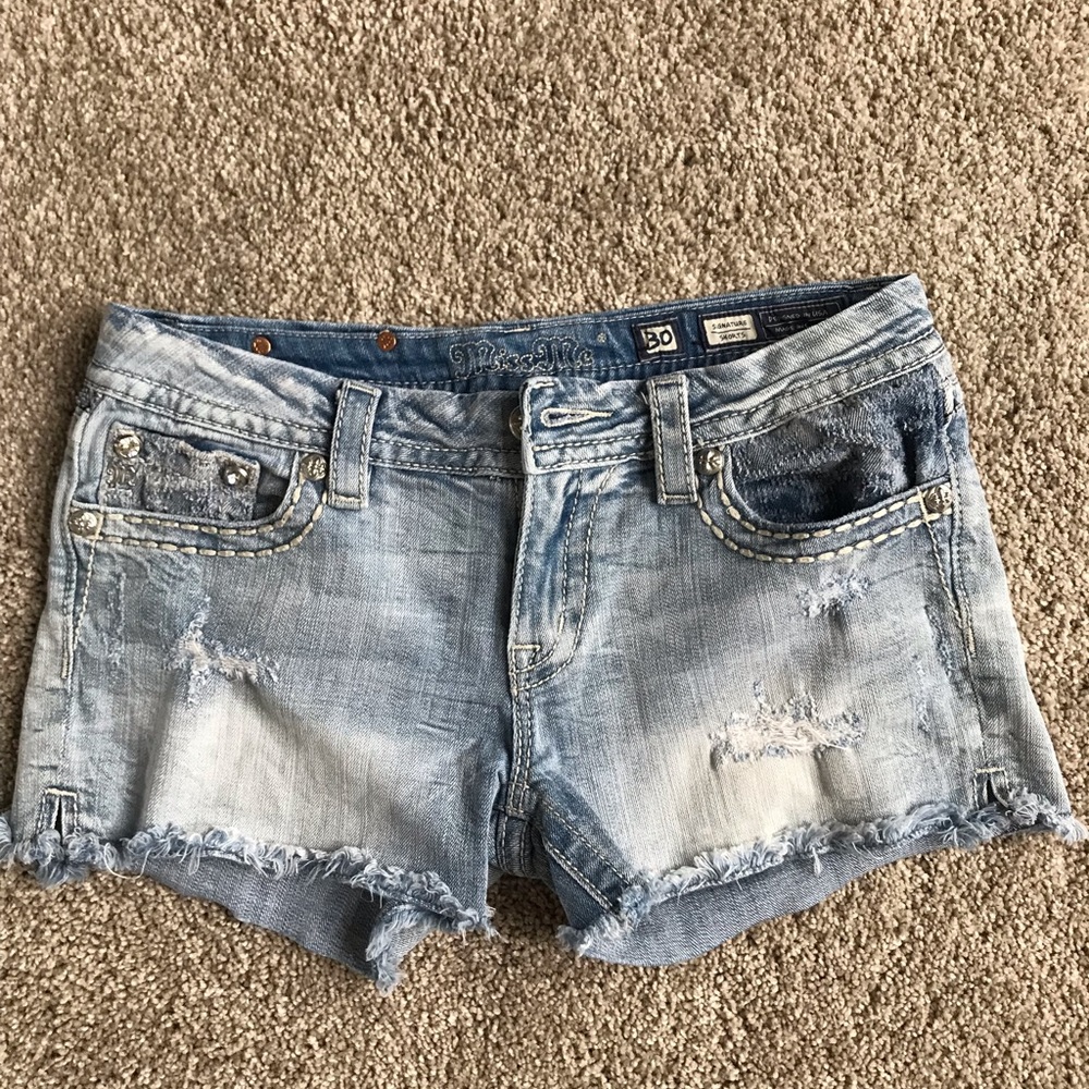 Miss Me Diamond Studded Jean Shorts